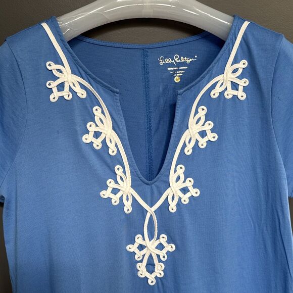 Lilly Pulitzer Brewster Short Sleeve Dress Size L Blue Pima Cotton - Picture 8 of 11